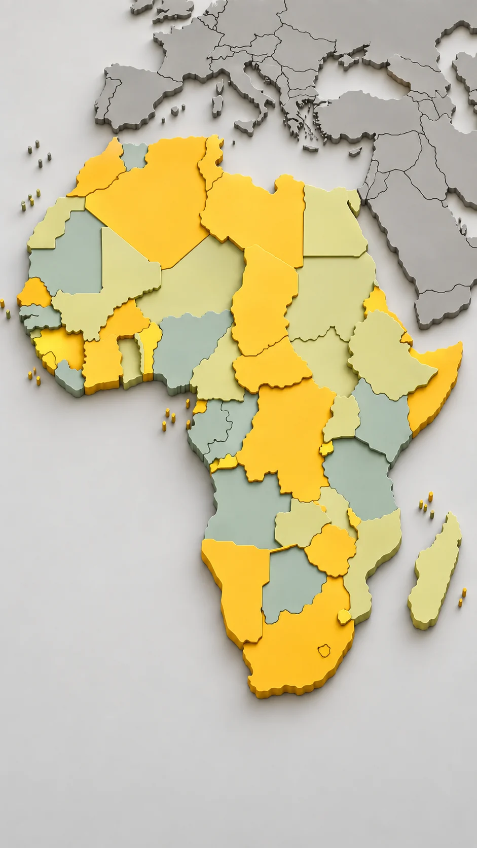 A raised map of Africa with countries highlighted in the GeeksGiveBack colors